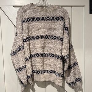 Men's Crewneck Sweater - Patterned Beige and Navy